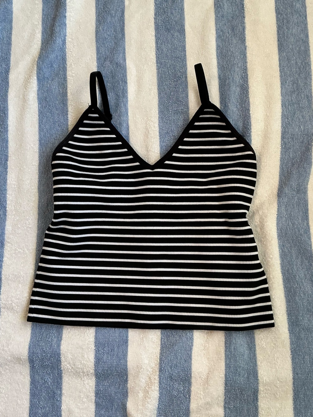 Forever 21 Black & White Striped Ribbed V-Neck Tank